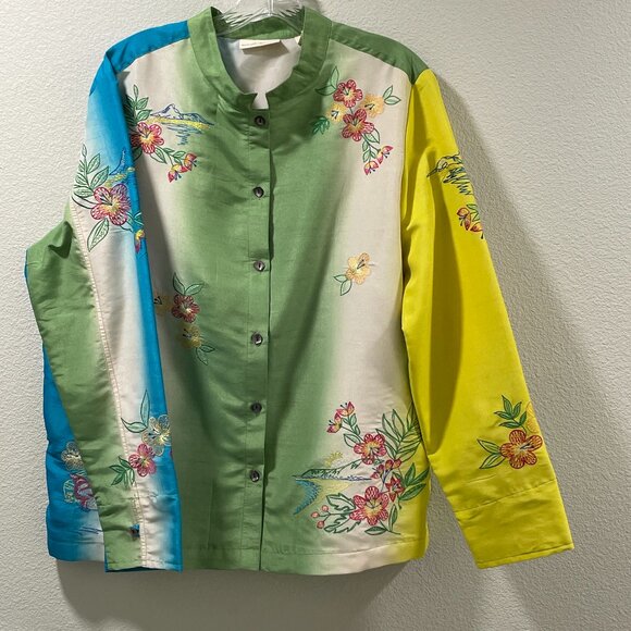 (NWT) MARSH LANDING "Escape Rt" Kimono Jacket, Embroidered, Green/Yellow - L - Picture 1 of 13